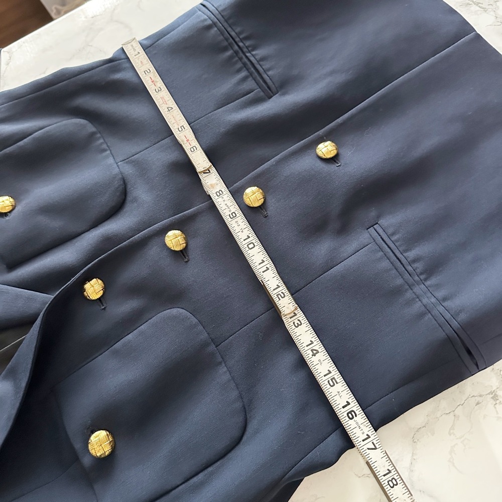Vintage Gino Sartore 100% Wool Navy Blue Gold‎ Button Blazer Women's Size 10 - Picture 11 of 13